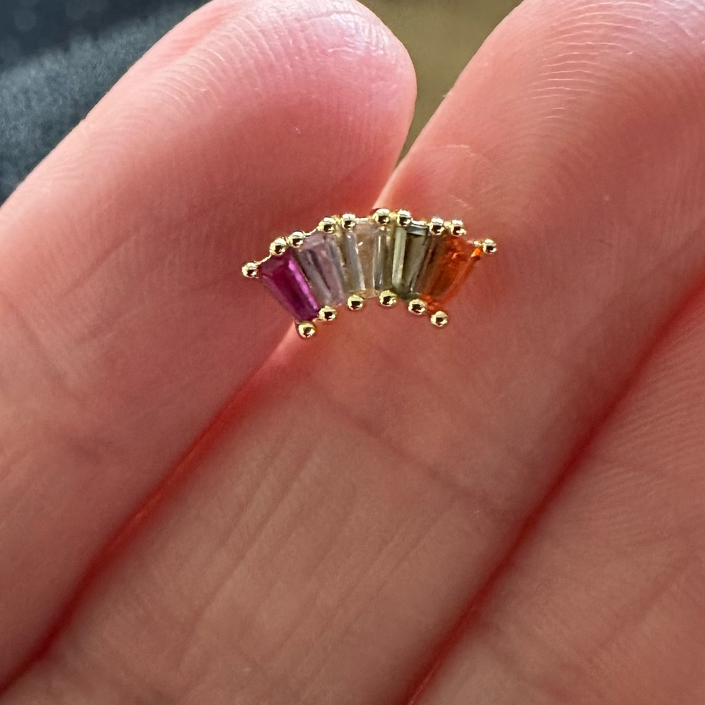 $79 NEW - Rainbow Crystal Ball back Nap Earring - gold plated Sterling Silver - Picture 3 of 5
